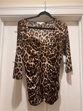 Boston proper Leopard Print Ruched V-Neck Top
